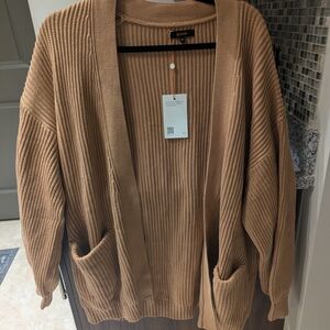 Tan Open Front Cardigan with Pockets